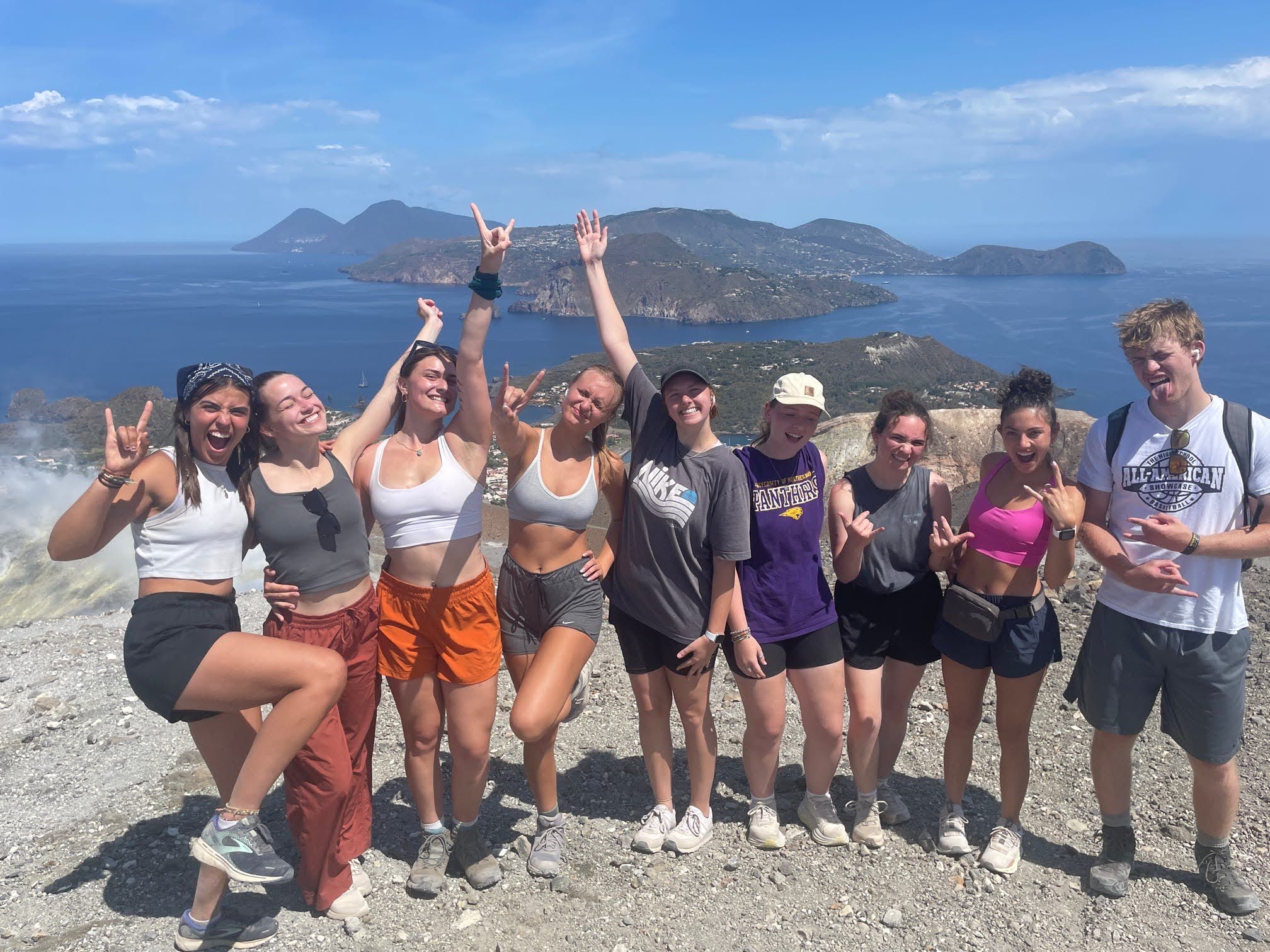 Silly photo of students during a hike
